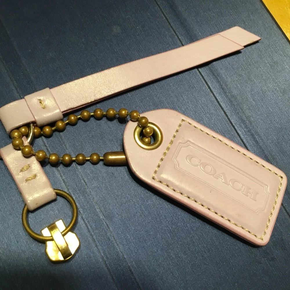 COACH LEATHER STRAP BRASS BALL CHAIN KEYFOB CHARM HANGTAG ZIPPER LAVENDER